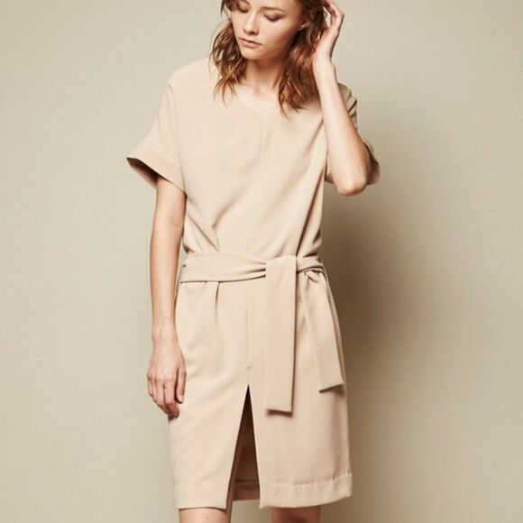 Achro Sand Beige Front Slit Dress Size S - Picture 2 of 7